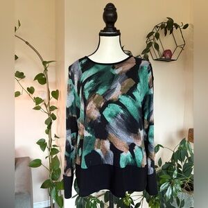 Abstract Brushstroke Green & Black Women's Sweater
